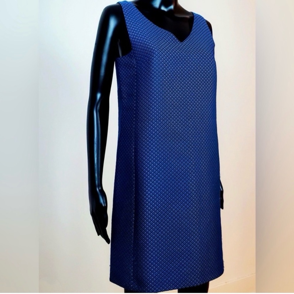 Club Monaco Diamond 3D Print Monogram  Jacquard Shift Dress Dark Blue